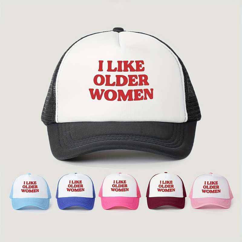 1pc I Like Older Women" Printed Baseball Cap Breathable Adjustable Mesh Trucker Hat for Men Wo