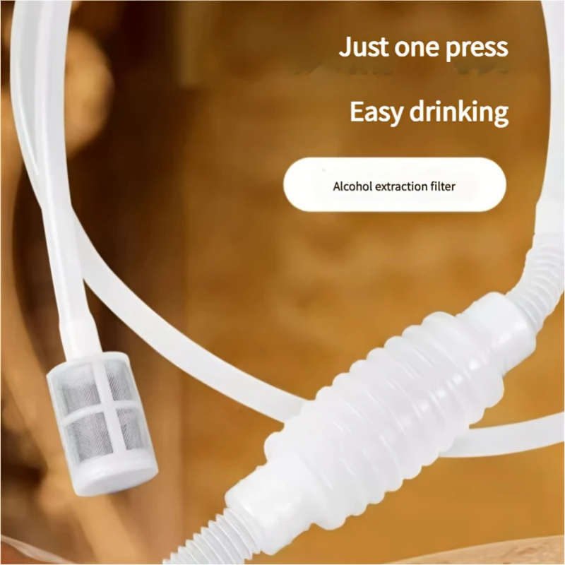 1pc 2-Meter Semi-Automatic Wine Extractor Food-Grade Silicone Siphon Hose with Tongs and Filter Bag