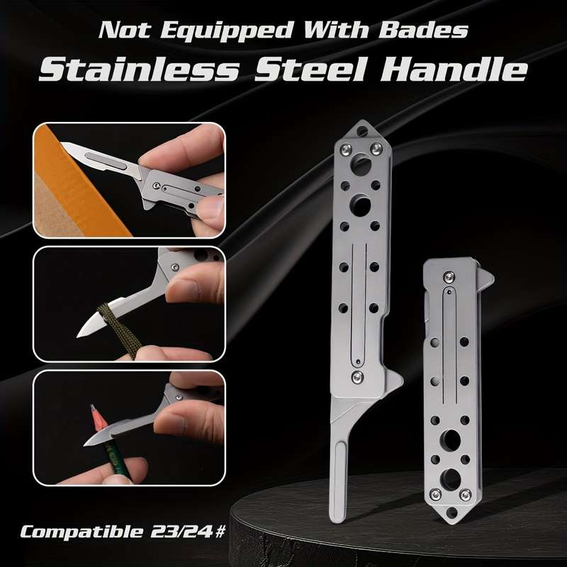 1pc Stainless Steel EDC Keychain Folding Utility Knife Graftable 20-24# Compact Multi-