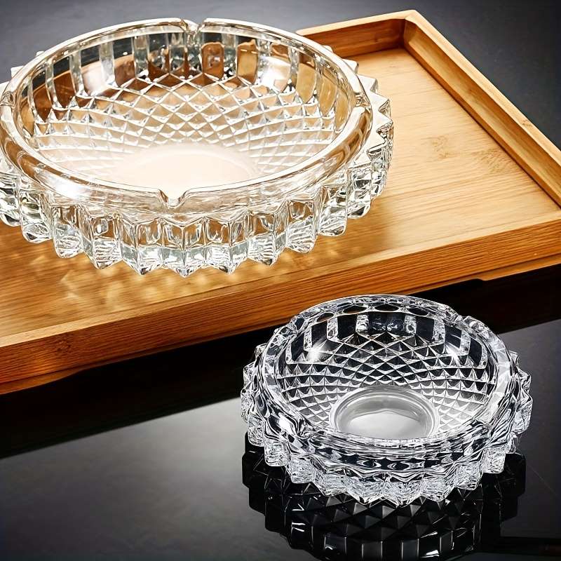1pc Elegant Mesh Texture Crystal Ashtray Heavy-Duty Glass Cigarette Holder with Intricate Geometr