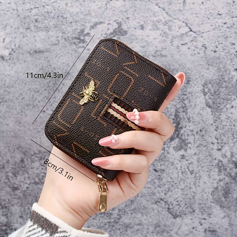 1pc Foldable PU Wallet Organizer for Women Cute Bee Design Multi-Card Holder Zippered Accordion
