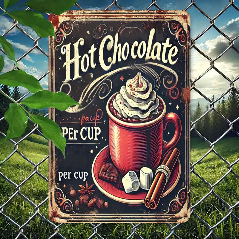 1pc Vintage Hot Chocolate Aluminum Metal Sign Retro Wall Art Decor for Indoor Kitchen Cafe Bar Garag