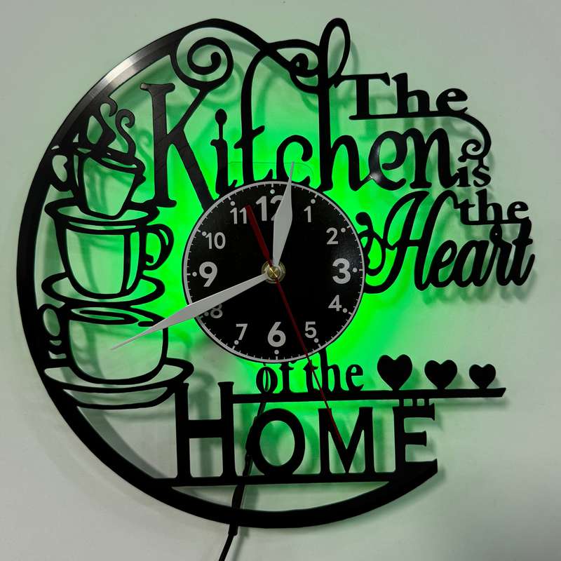 1pc inthetime Vintage Vinyl Record Wall Clock "The Kitchen is the Heart of the Home" Design with