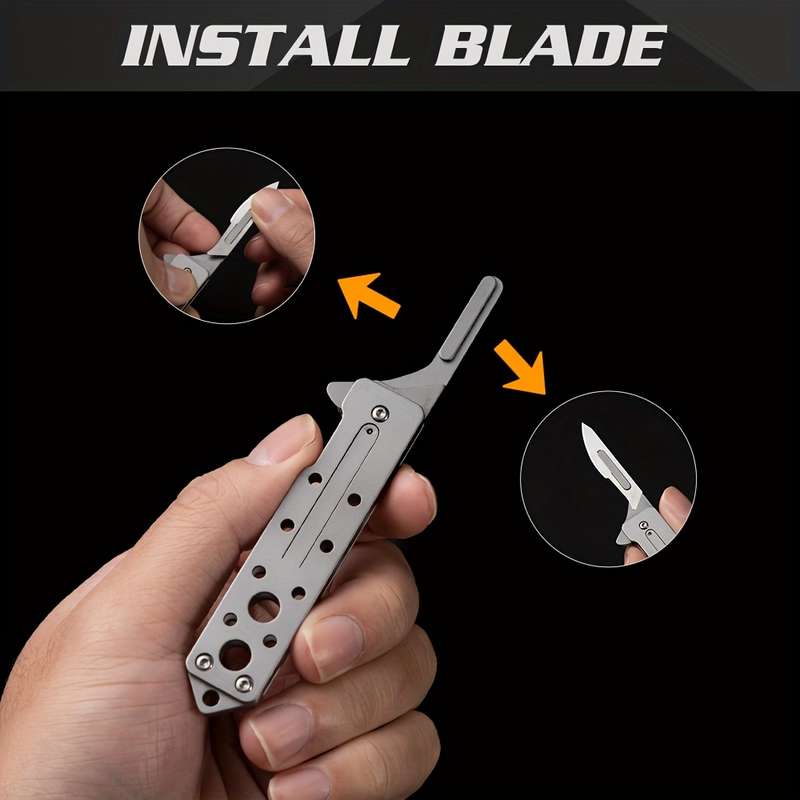 1pc Stainless Steel EDC Keychain Folding Utility Knife Graftable 20-24# Compact Multi-