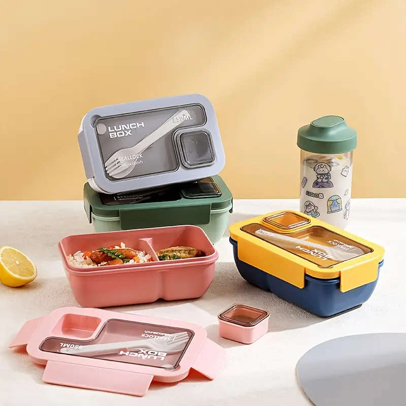 1pc Lunch Box Set Casual Style Bento Box with Dividers Microwave Dishwasher Safe Plastic Meal Prep C