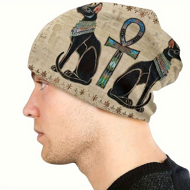 1pc Egyptian Thin Hat Hip Hop Hat Men's Warm Ancient Egyptian brimless beanie Retro floral prin