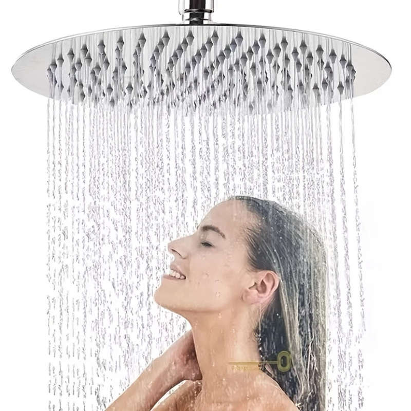 1pc High-Pressure Stainless Steel Shower Head 20cm Silicone Nozzle Enhanced Water Flow Easy Installa