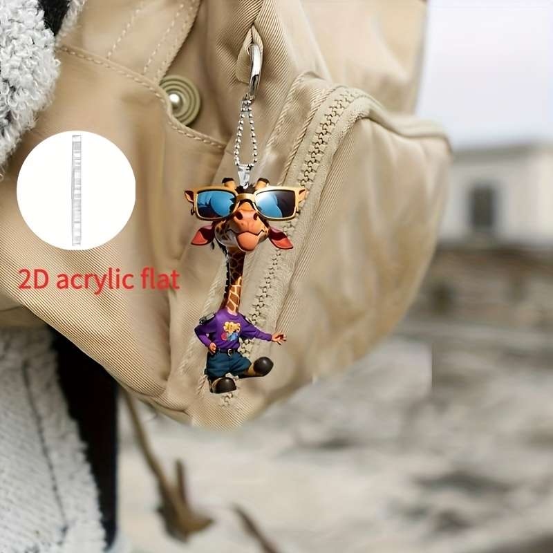 1pc 2D Flat  Car ornaments Cool Hip Hop Giraffe Car Pendant with Glasses- Fashion Accessories fo