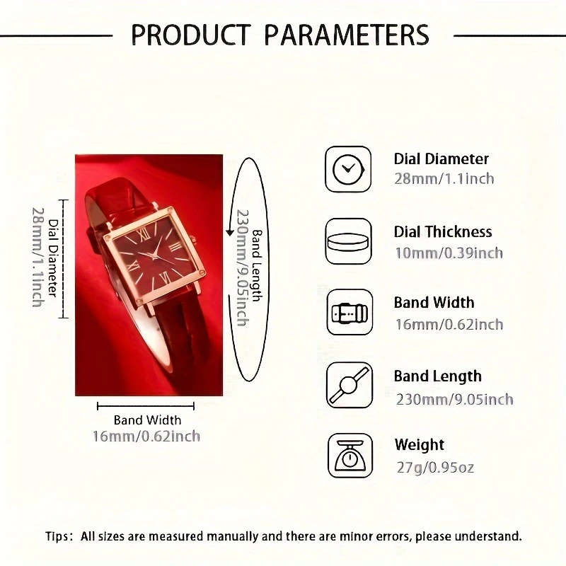5pcs set Women's Square Personalized Romantic Quartz Watch Simulated PU Leather Strap Watch Paired