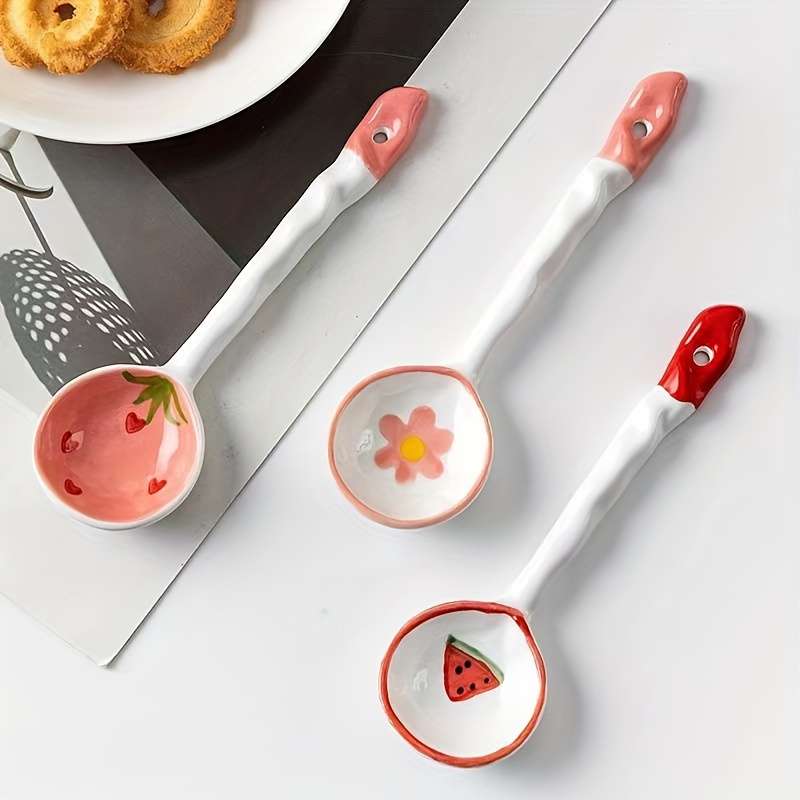3pcs set Premium Cartoon Ceramic Spoon Set Anti mold Anti slip Antibacterial High temperat