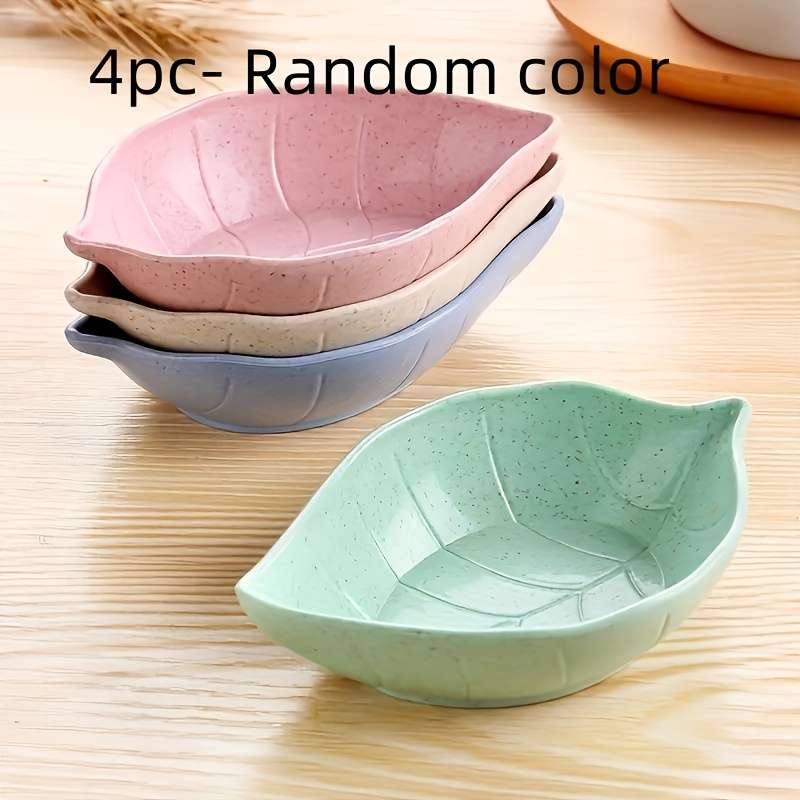 4-Pack EcoLeaf Wheat Straw Leaf-Shaped Condiment Dishes Small Seasoning Bowls for Dips Vinega