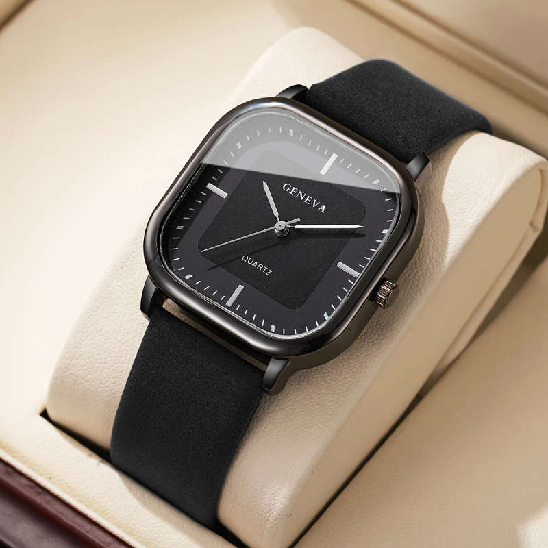 1pc Set Men'S Trendy Square Minimalist Quartz Watch with a Scale Dial Does Not Include a Watch Box