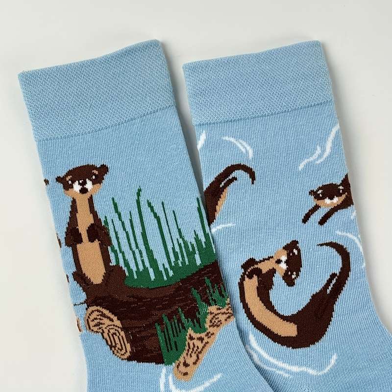 1 Pair Light Blue Otter  One Size Socks