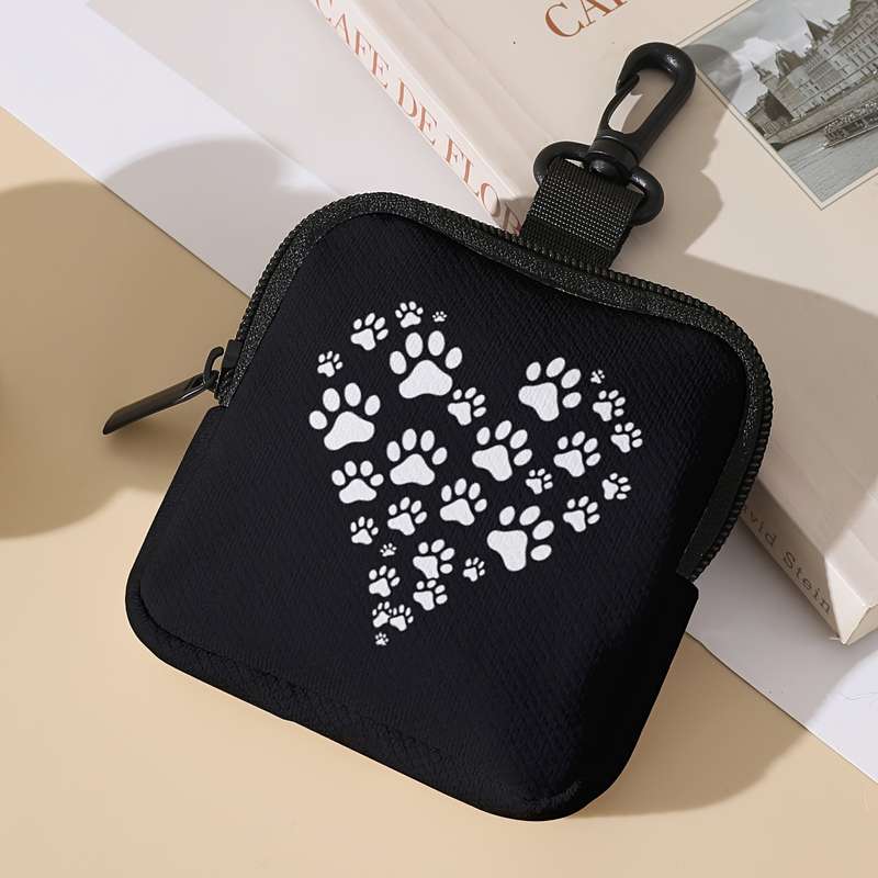 1pc Paw Print Heart Coin Purse Large Capacity Polyester Key Holder Wallet Digital Print Stora