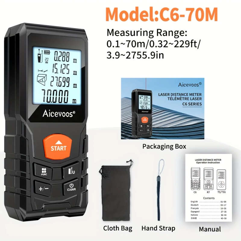 1pc High Accuracy Laser Distance Meter 70m Electronic Ruler Laser Measure Battery Power