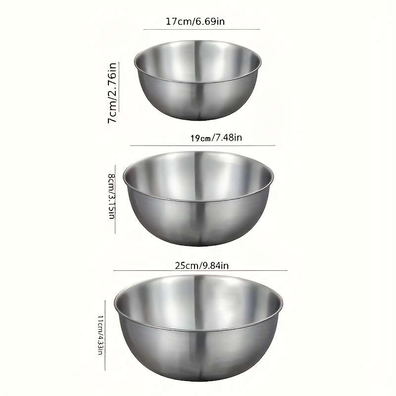 3pcs Stainless Steel Mixing Bowls Set Durable Food-Safe Kitchenware for Cooking Baking Ser
