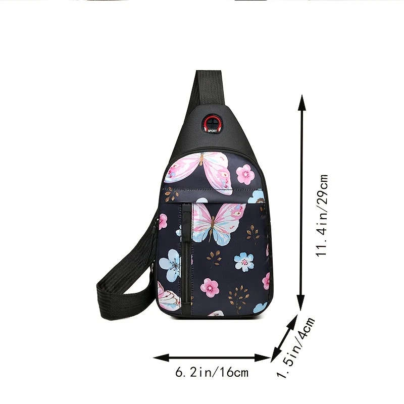 1pc Floral Print Womens Crossbody Sling Bag Versatile Nylon Chest Pack with Adjustable Strap Front