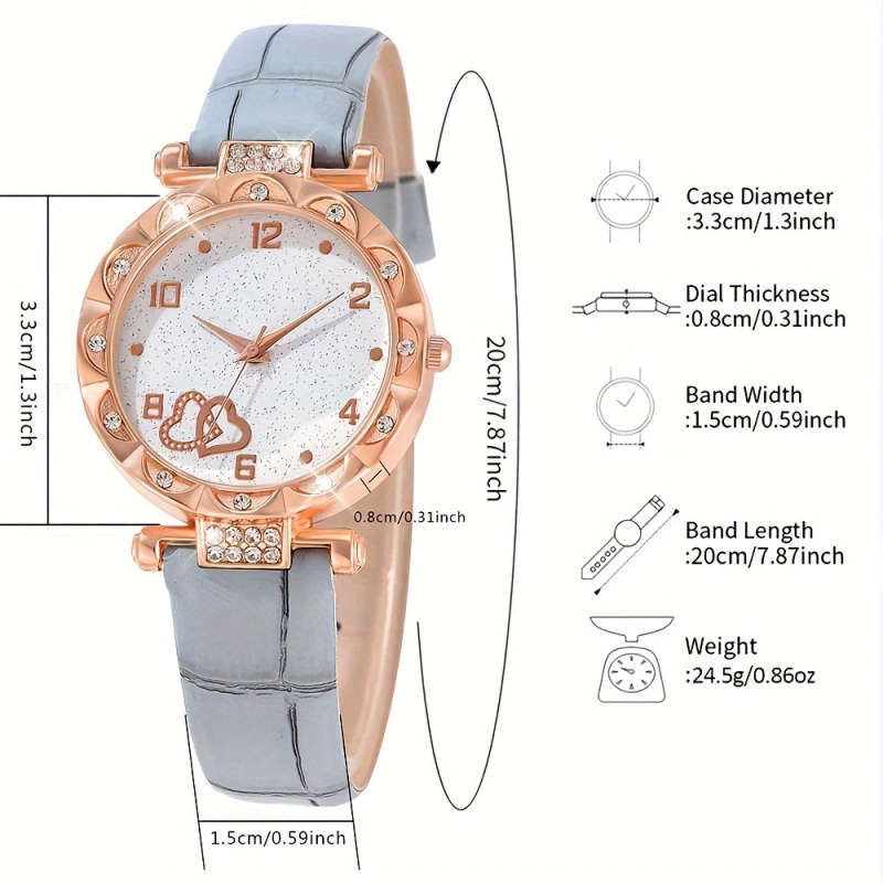 5pcs set Women's Quartz Watch Set Elegant Chic Shiny Rhinestones PU Leather Perfect Gift