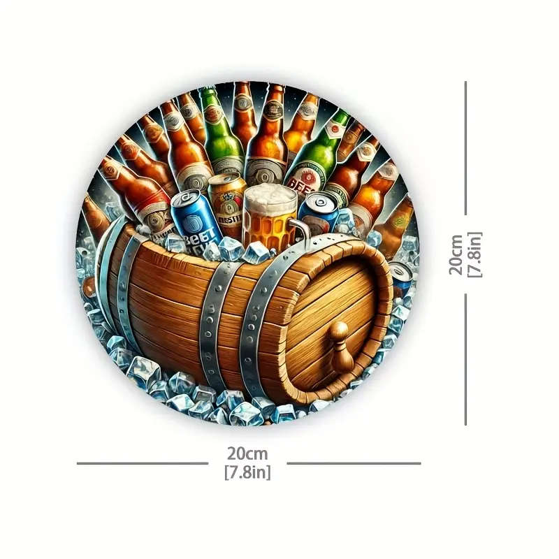 1pc Beer Keg Foil Engraving Round Sign Durable Aluminum Wall Decor for Home Bar Cafe Easy to Hang Re