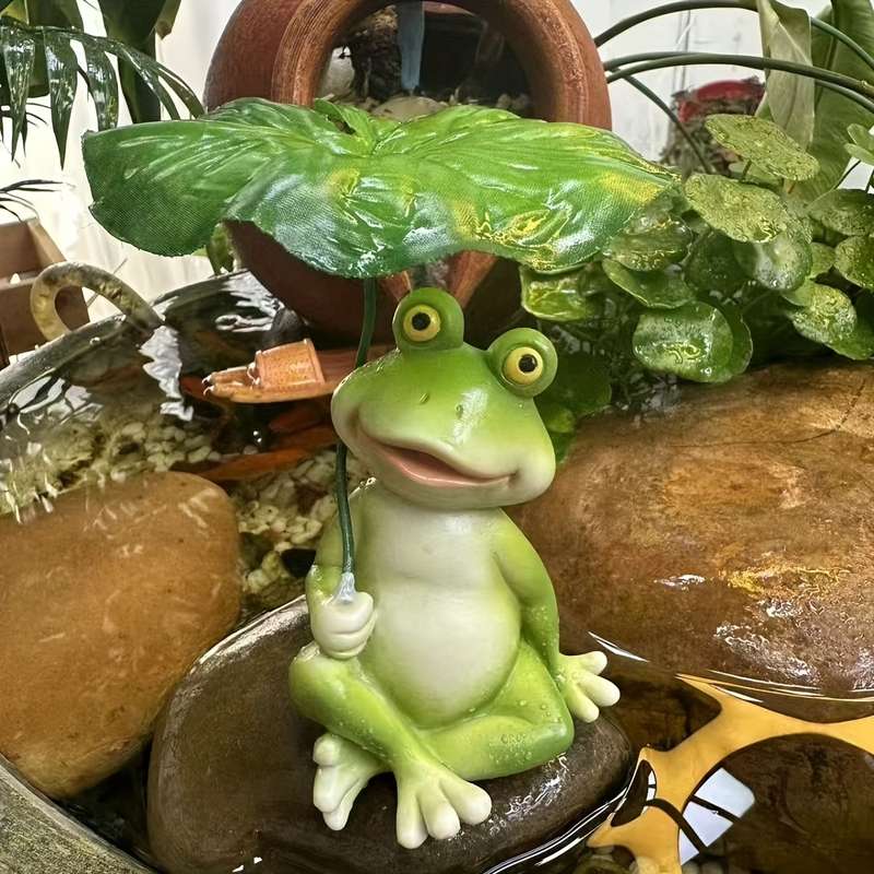 1pc 2D Flat Whimsical Resin Frog Holding for Lotus Leaf Figurine Handcrafted Garden Patio Pond Decor
