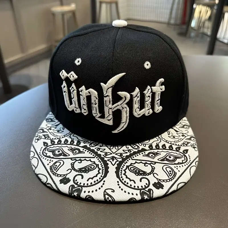 1pc Unkut Embroidered Snapback Hat Unisex Nylon Streetwear Cap Adjustable Bandana Brim Breathable