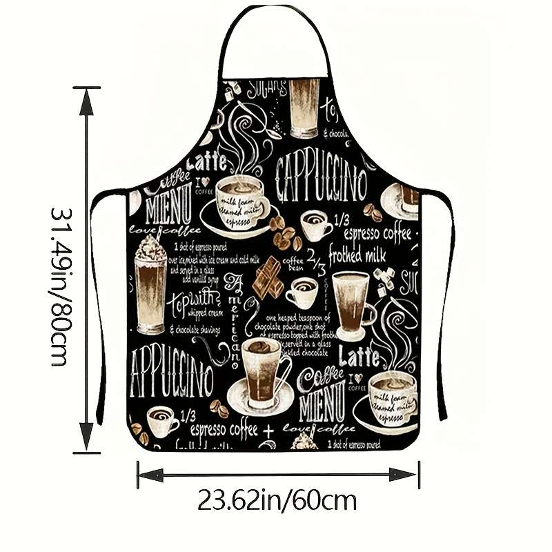 1pc Coffee-Themed Apron Black Polyester Colorful Espresso Latte Design Perfect for Home