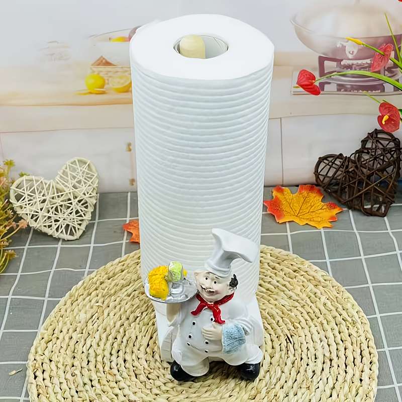 1pc Cartoon Chef Bread-Shaped Paper Towel Holder Resin Kitchen Decor with Red Hat Apron Fu