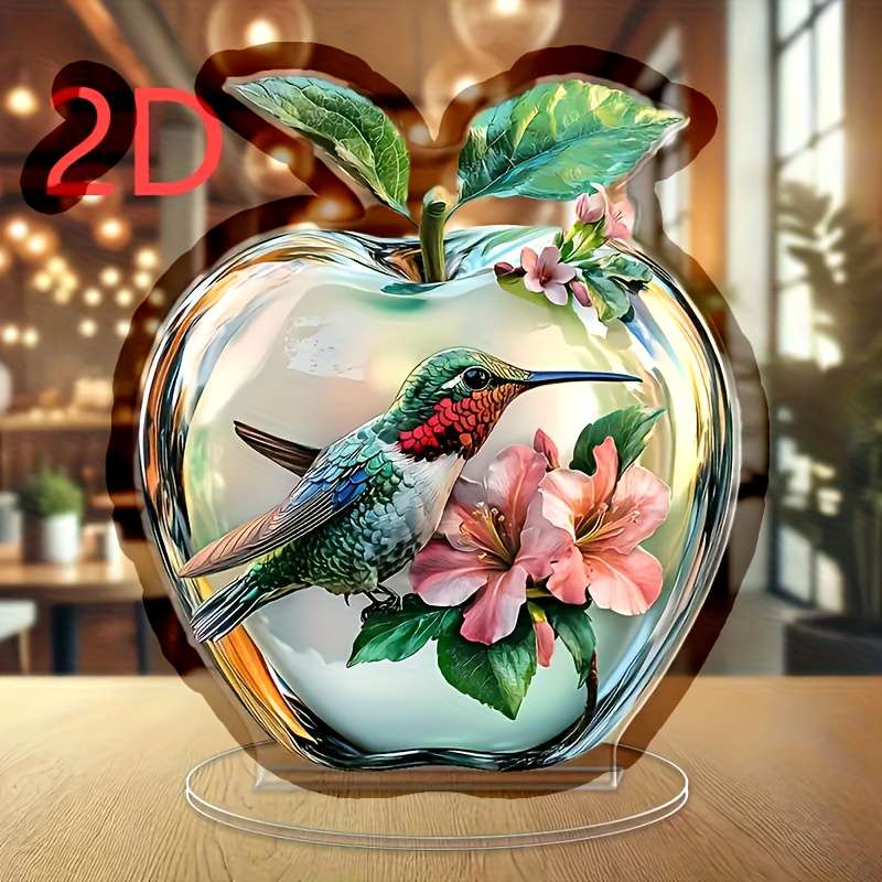 1pc 2D Flat   Apple and Hummingbird Decorative Plaque Acrylic Glam Style Tabletop with Multipurpos