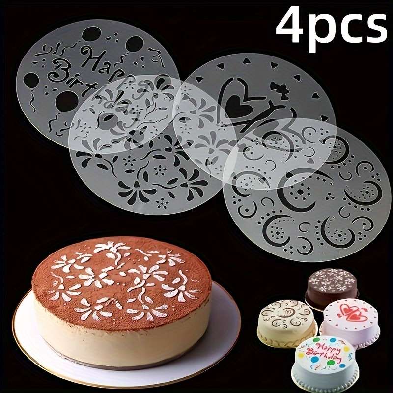 4pcs Cake Template Cake Decoration Mold Plastic Template Spray Cake Mold Side Baking Mesh Tem