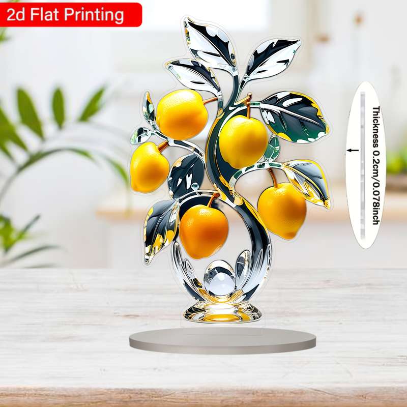 1pc 2D Flat  Printing  Bohemian Style Acrylic Lemon Tree Decor with Base Vibrant 3D Ornament f