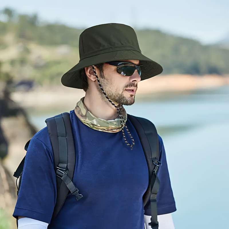 1pc Quick-Dry Foldable Sunscreen Hat Unisex Adjustable Rope Closure Ideal for Fishing Hiking