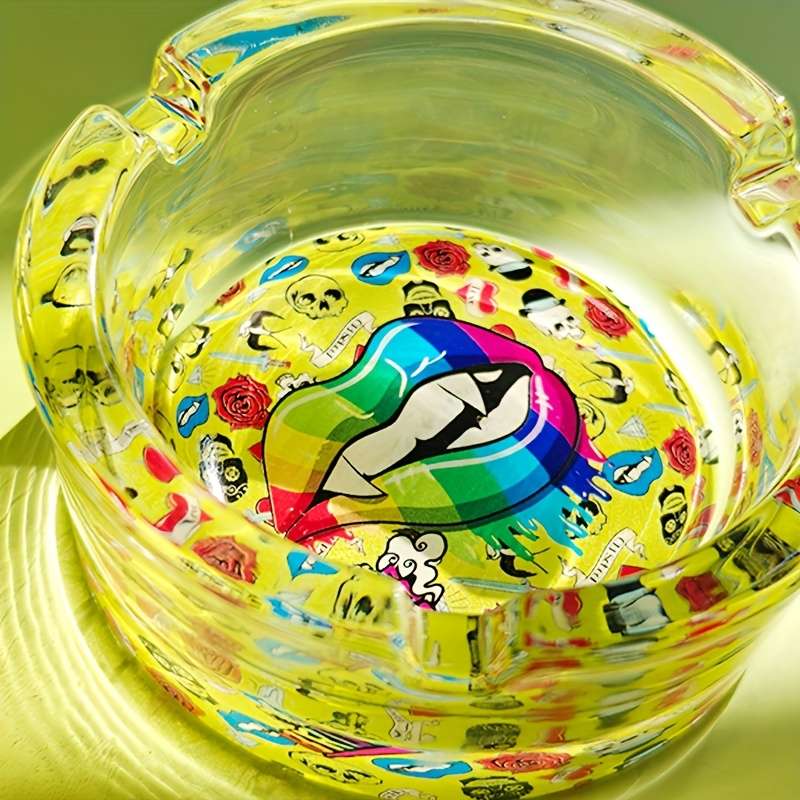1pc Green Lip Circular Glass Ashtray Suitable for Smokers Decorative Cigarette And Cigar Holder