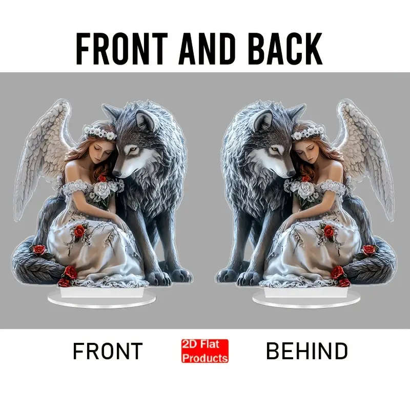 1pc 2D Plane Acrylic Angel And Wolf Desktop Decoration Unique Desktop Decoration Artistic Decoration