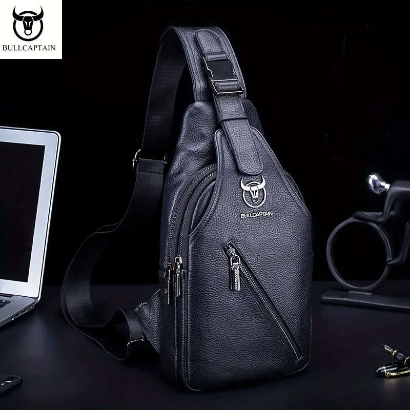 Men's Multi-layer Satchel Bag Genuine Cowhide Leather Sling Bag For Daily Use Multi-functional Shoul