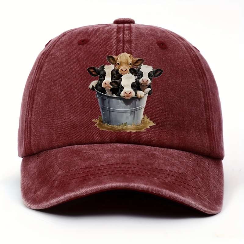 1pc Adjustable Cotton Baseball Cap with Cute Cow Print Lightweight Sun Hat for Men and Women Hand
