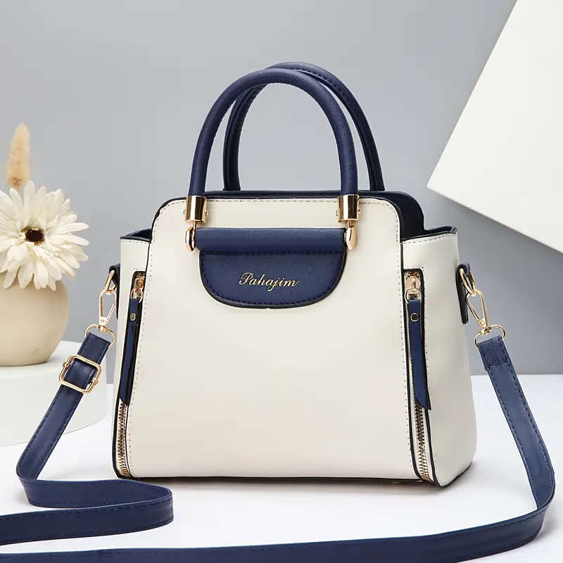 1pc Elegant Faux Leather Handbag for Women Large Capacity Shoulder Bag with Fixed Strap Solid