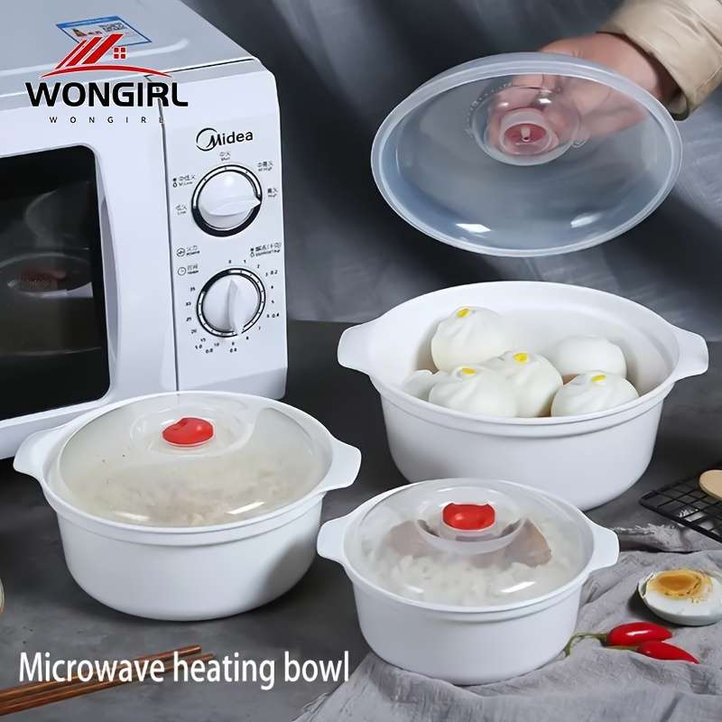 3pcs Set Silicone Microwave Steamer Bowl with Lid Healthy Easy Clean Portable for Home Ca