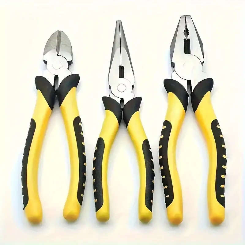 3pcs Titanium Steel Pliers Set Anti-Slip Rust-Resistant with Wire Cutter Diagonal Stripping Tools