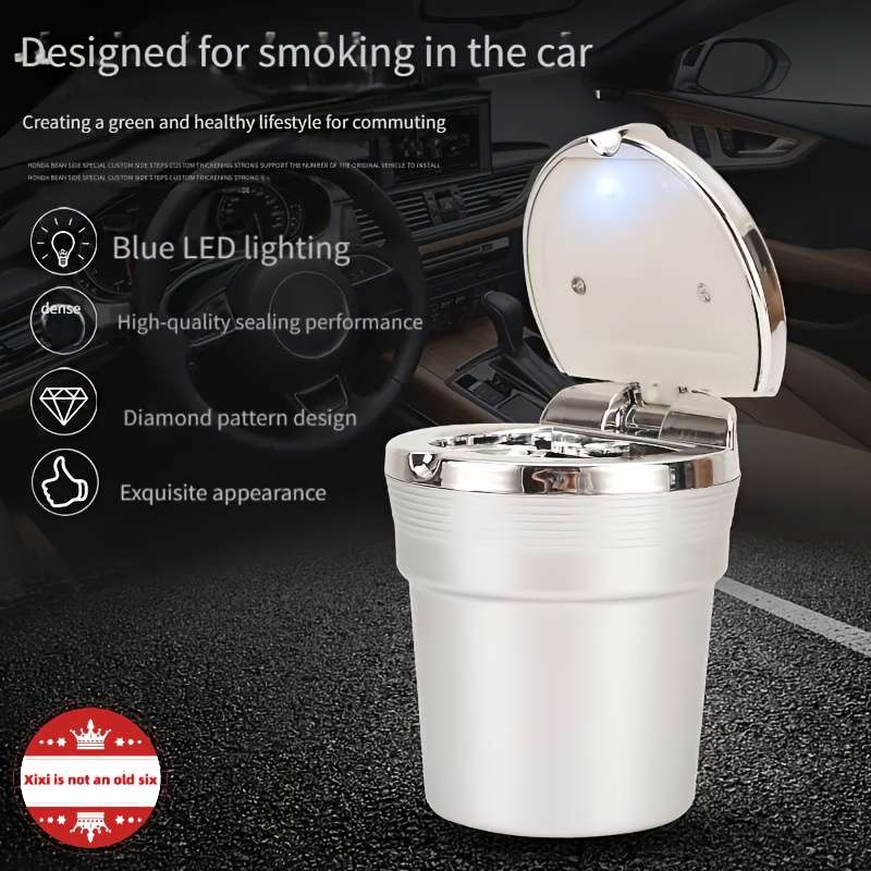 1pc Multifunctional Car Ashtray with Lid Metal + ABS Plastic Can Automatically Pop Open to Sea