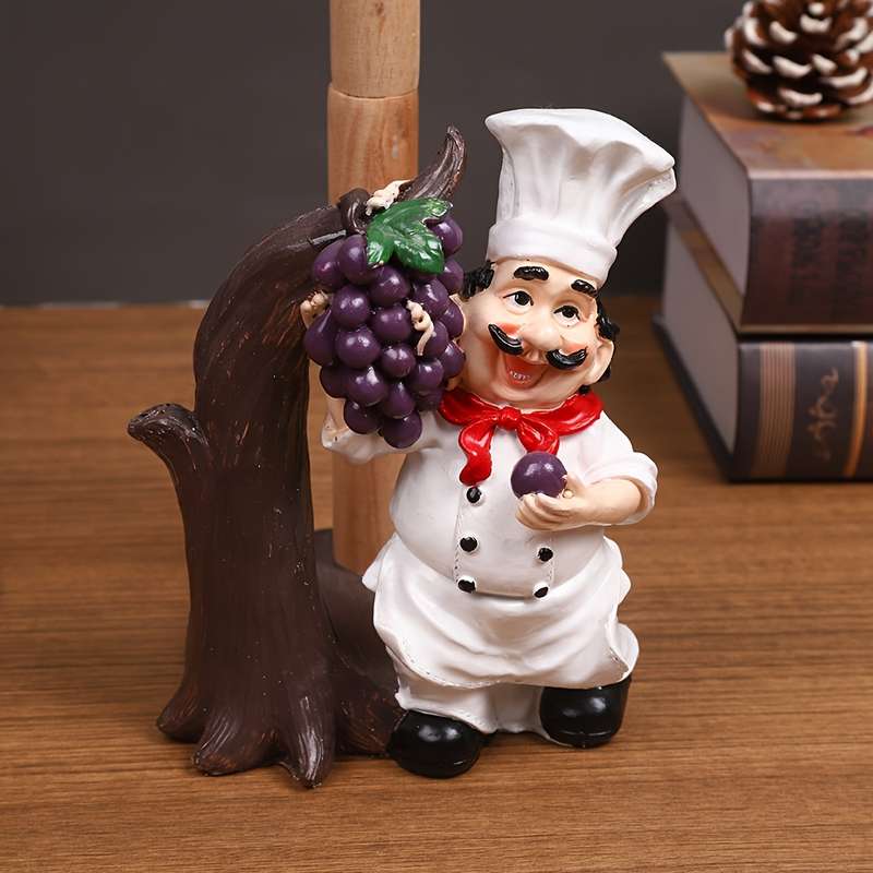 1pc Chef-Shaped Resin Paper Towel Holder Grapevine Design Free Standing Hanging No-Drill I