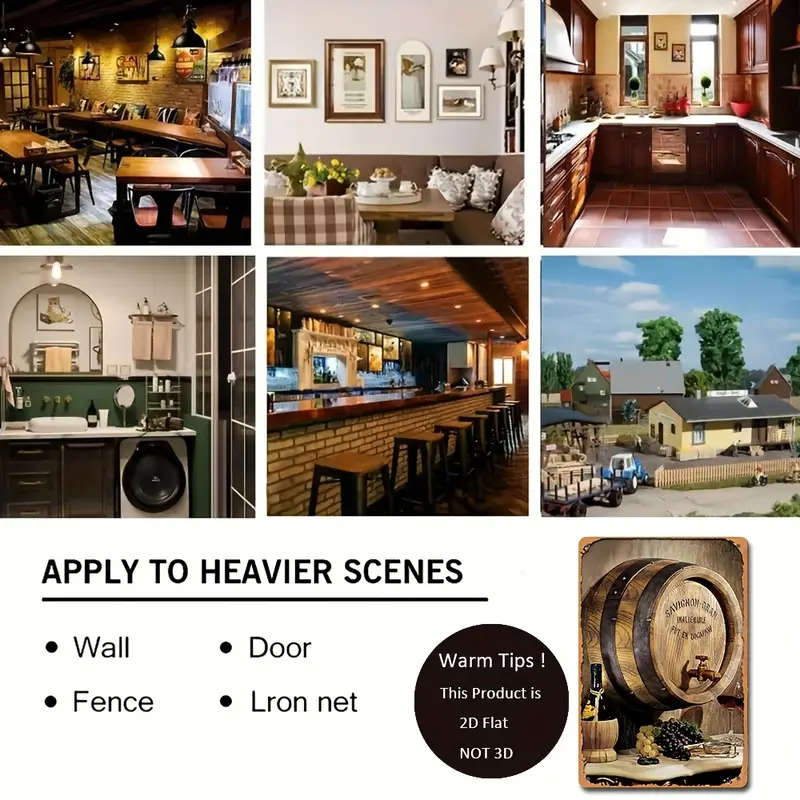 1pc 2D Design Toscano French Wine Barrel Wall Art Vintage Wrought Iron Decoration for Home 20.32 X 3