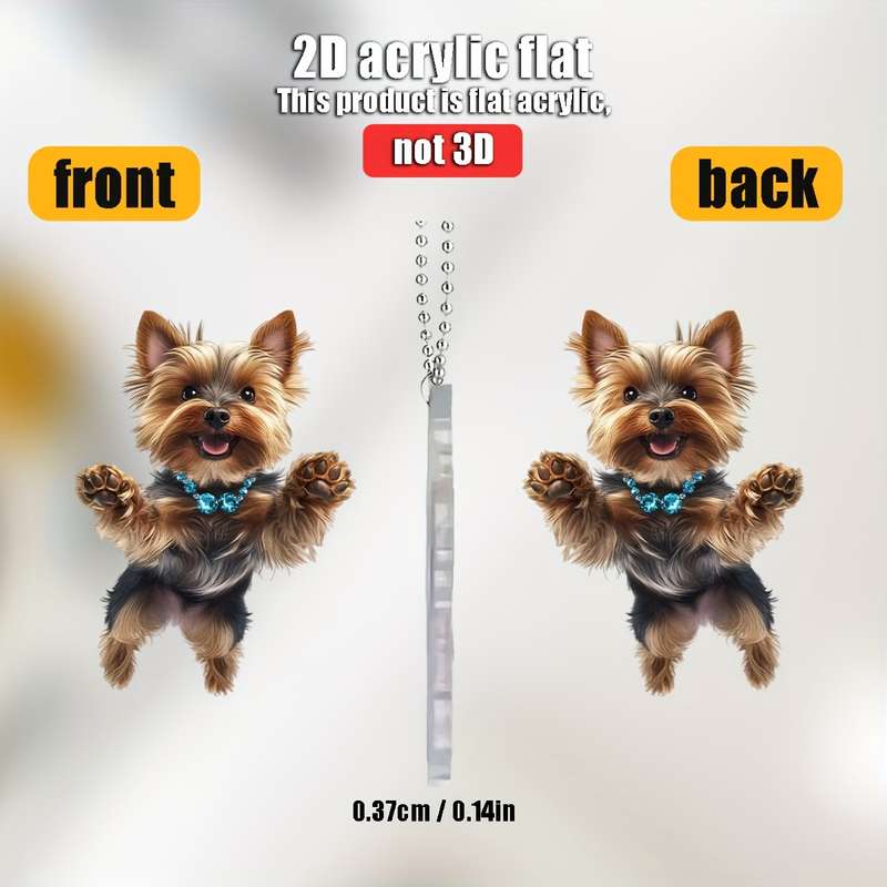 1pc 2D Flat   acrylic flat  Jumping Cute Yorkshire Terrier  Acrylic Hanging Ornament
