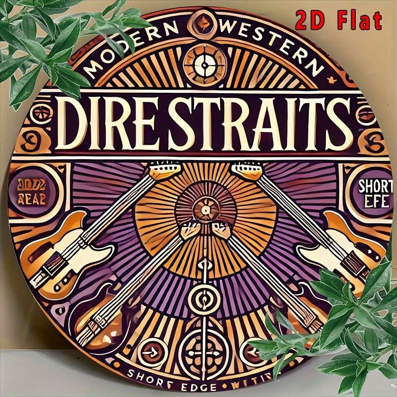 1pc  Vintage Dire Straits Art Tin Sign Retro Aluminum Wall Decor with Electric Guitar Design