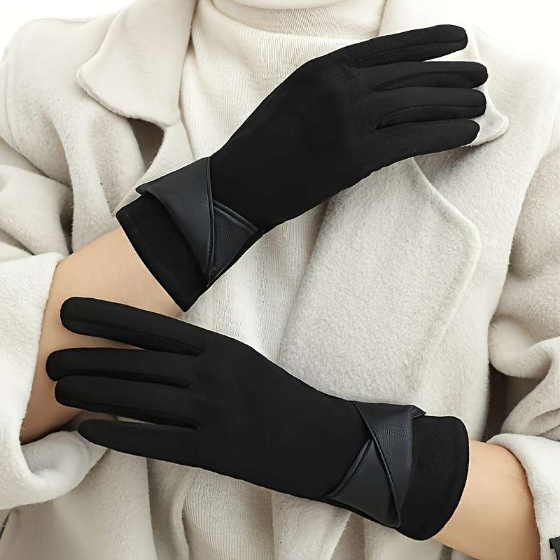 1 Pair Black One Size Touchscreen Winter Gloves