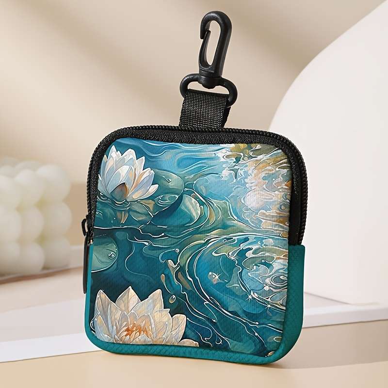 1pc 1pc for Lotus Pattern Printed Coin Purse with Buckle and Zipper Pocket Multifunctional Storag