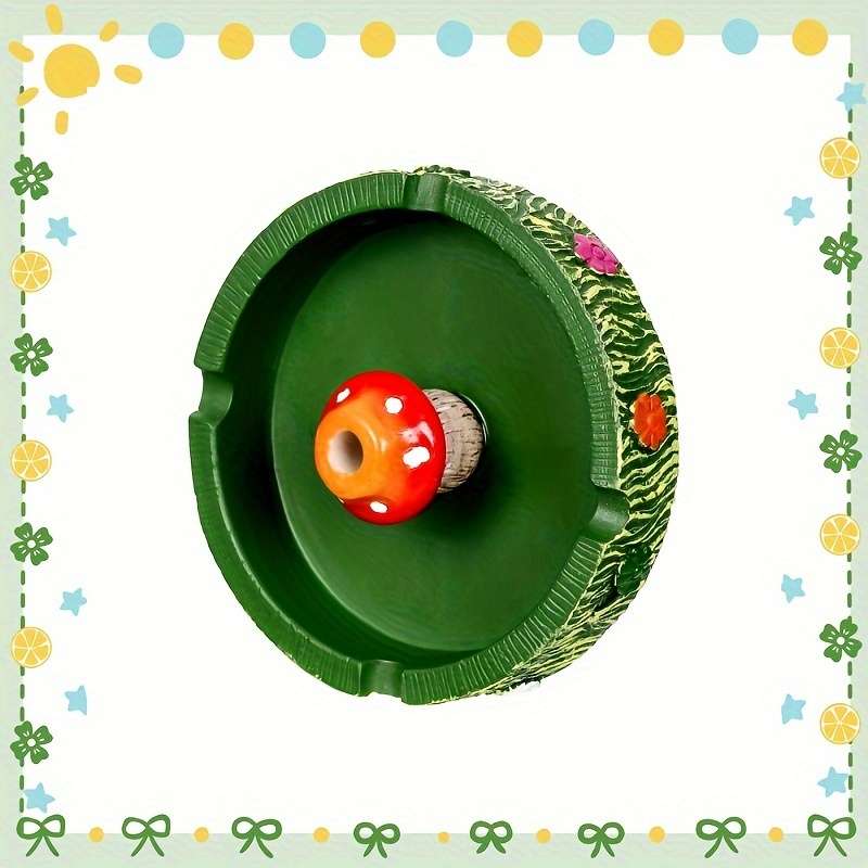 1pc Whimsy Woods Round Resin Mushroom Ashtray Miniature Decorative Non-Electric Desk Accessory