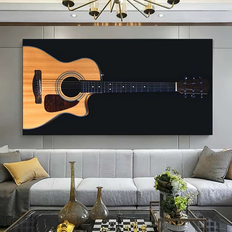 1pc Modern Guitar Canvas Art 59.99cm x 119.99cm Frameless Black Background Wall Decor for Living