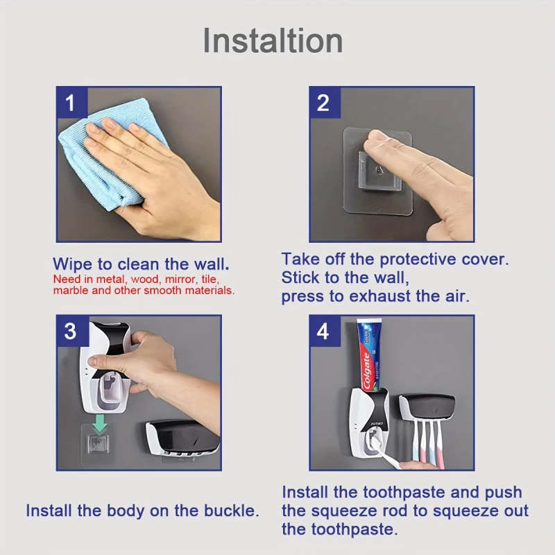 1Pc 5 Head Toothbrush Holder With Automatic Toothpaste Dispenser Wall Mounted