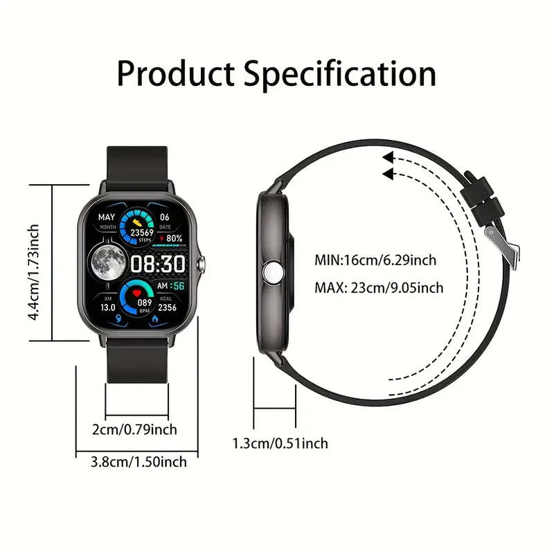 5.11cm HD Full Screen Touch Smartwatch for Men Women Fitness Tracker with Call Function Calorie
