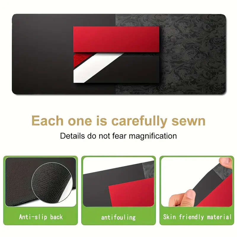 1pc 30x80cm Red Black Geometric Pattern Extended Mouse Pad Non-Slip Waterproof Washable Desk Mat